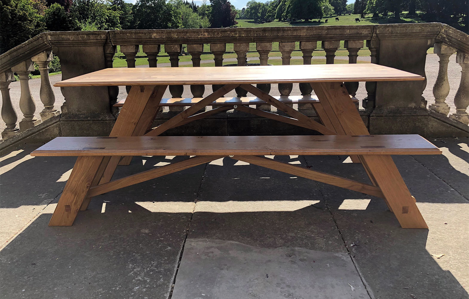 Oak Trestle Table and Benches