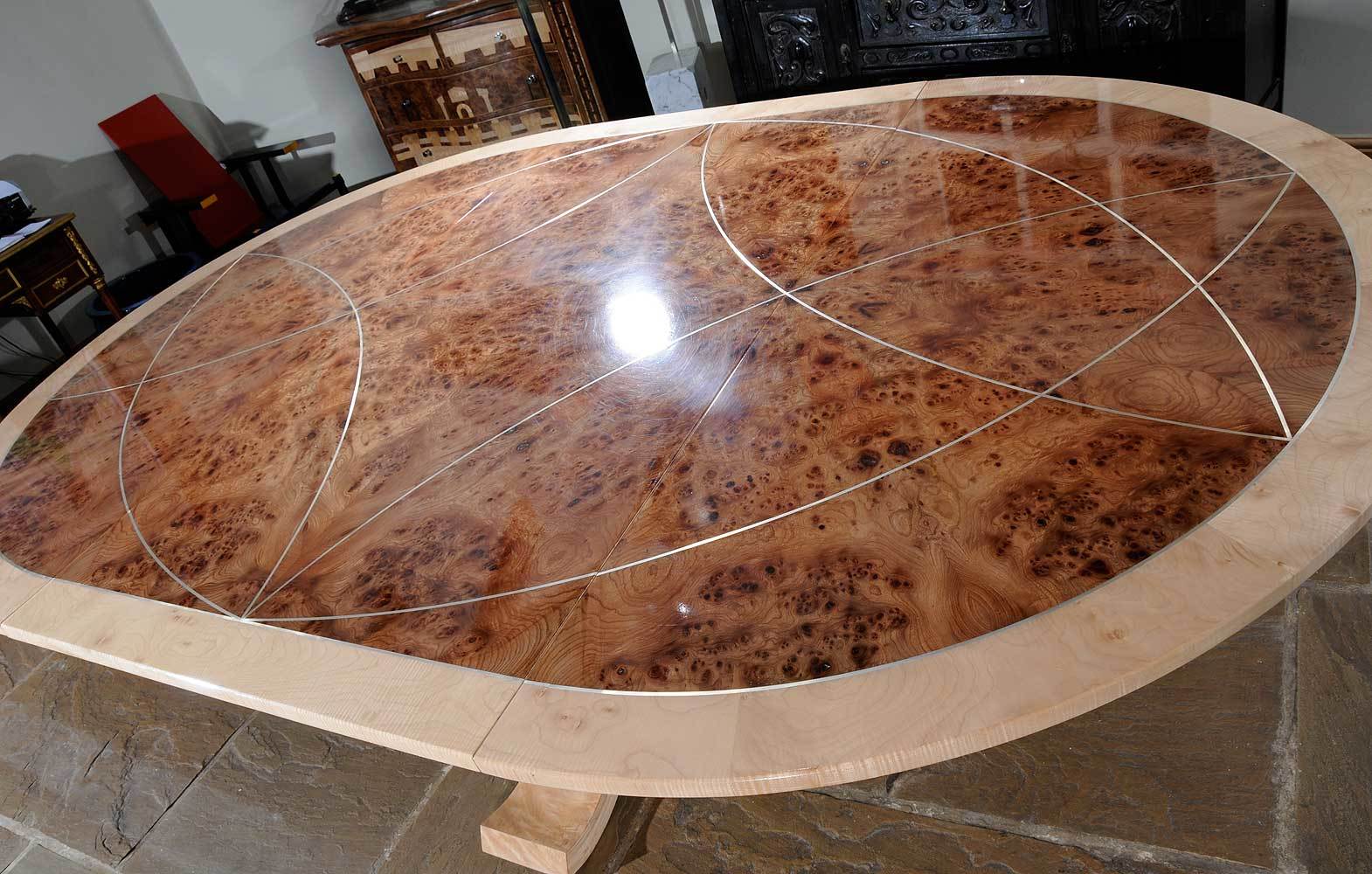 Rippled Sycamore and Burr Elm Dining Table